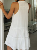 Beach Dress Women Boho Mini Dress Female Fashion Round Neck Sleeveless Big Hem Dress Ladies Elegant Lace Dress
