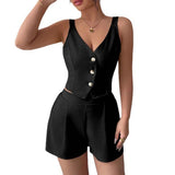 Temperament Thin Commuter Vest Shorts Solid Color Two-Piece