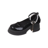 Mary Jane Women 2025 New Round Head Thick-Shoe White Pearl Bow With Skirt Thick-Soled Single