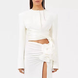 Zingj 2024 New Fashion Pure Color Round Collar Belt Top Design Sense Waist Show Thin Long Sleeve Women's Small
