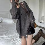 Zingj Hole Sweater Female Autumn Winter Design Sense Niche 2024 New Loose Lazy Wind Retro Bottom Sweater Female-Outfit
