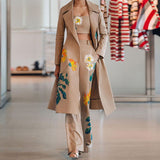 Spot 2025 Autumn / Winter Fashion Street Photo Print Long Windbreaker Wrapped Chest Bell-Bottoms Three-Piece