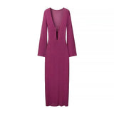 Women's ZA Autumn And Winter New V-Neck Horn Sleeve Long Buckle