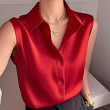 Gentle Style White Polo Collar Sleeveless Shirt Women's Summer New Casual Temperament Small