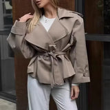 Women's Loose Casual Collar Tie Medium Long-Term Wind