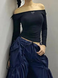 Off-shoulder Long Sleeve Backless Bow Crop Top-Outfit