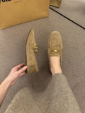 Gold Shoes Female 2025 New Korean Version Of French Retro Round Head Casual Pedaled Buckle Buckle