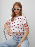 New Love Mesh Splicing Color T-Shirt Women's Fake Two Y2k Cotton Short
