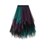 And Autumn New Color Mesh Yarn Multi-Layer Irregular Tight Waist Medium Skirt Half Skirt