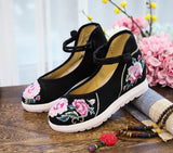 Zingj White Sole Embroidered Cloth Shoes High Heel Slope Canvas Embroidered Women's Singles Shoes Lace Retro National Style Cloth