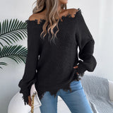 Shooting 2025 Autumn And Winter Pure Color Hollow Long Sleeve Cut Rotten Shoulder Cover Sweater Women's