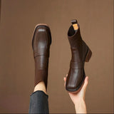 Autumn New High-Winded British Style Short Boots Woman Retro Brown Square Head Thick And Elastic Thin Boots Socks