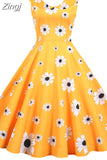 Floral Print A-Line Midi Dress Women Summer Peter pan Collar Casual Sleeveless Vintage Retro Party Dress Vestidos