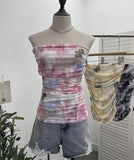 Splash Ink Dye Mesh Wrap Chest Vest Irregular Stacked Folded Sleeveless Top