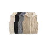 Women's 2025 Winter Fashion Vintage Vintage Vintage Cotton Stitched Knitted Hooded Vest