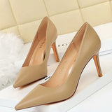 Shoes Pu Leather Woman Pumps Fashion Kitten Heels 7.5 Cm Occupation OL Office Shoes Women Heels 2021 Sexy Heeled