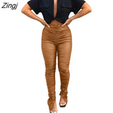 Women PU Leather Leggings Flared Pants Black Red Leather Pencil Pants Women High Waist Sexy Skinny Leather Trousers