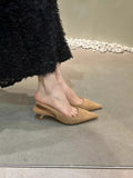 Retro Temperament Famous Head Pointed Sandals Women Summer Velvet Fine Heel Fairy High Heels Behind Empty Single