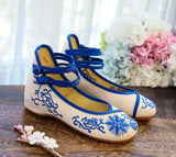 Zingj Heel Single Shoes Blue And White Porcelain Shallow Mouth Beef Tendon Bottom Embroidered Cloth Women's Shoes Mother Shoes