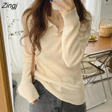 Sweaters Women Minimalist Stretch Office Lady Clothing Simple Pure Long Sleeve Stylish Ins Female Pullover Chic