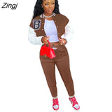 Winter Baseball Sport Women's Set Jacket and Pants Suit Active Sweatsuit Tracksuit Two Piece Set Fitness