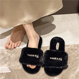 Large-Size Fur Slippers Women In The Autumn And Winter Of 2025 Outside The New Fashion Diamond Letter