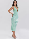 Women's Sexy Deep V-Snee Dress Temperament Body-Body-Bstupling Open Fork Dress