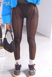 Bright Line Decoration Leggings Mesh See Through High Waist Pants Women Fashion Streetwear Casual Sport Y2K