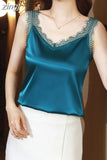 Top Women 2023 Summer Women Clothing Satin Lace V-Neck Sexy Blouse Solid Camisole Women Tops Vest White Crop Top Halter