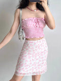 2024 New Summer Retro Butterfly Print Half-Body Dress Woman High-Waisted Body-Buffed Skirt Short
