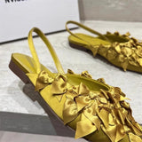 New Flat-Bottomed Sandals Women's French Temperament Bows Cool Slippers Low Heel Pointy Cloth Single