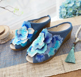Zingj Summer New Three-Dimensional Embroidered Fish Mouth High Slope With Cool Slippers Ladies Embroidered Cloth