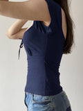 Hot Girl Style Tie With Short-Sleeved T-Shirt Design BM Style Slim Short Knitting Waist