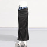 Zingj 2024 New Fashion Trend Wind High-Waisted Jeans Stitching Design Sense Long Slit Wrap Hip