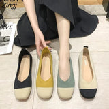 NEW Women Slip On Flat Loafers Patchwork Square Toe Shallow Ballet Flats Shoes knitting Casual Flat Shoes Ballerina