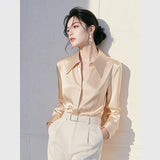 Elegant Apricot-Colored Long-Sleeved Shirt Women's Spring And Autumn New Commuting Meat Cover