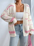 And Winter Rainbow Strip Knitted Cardigan Women's Sweater Fashion Loose Casual Knitted Shirt