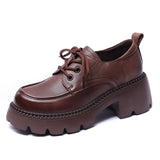High-Rise Cowhedole With Coarse Heel Of Lefy Shoes Women Thick Bottom Four Seasons Ultra-Light Leather Single Shoes 2