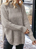 And Winter Women's Sweater Fashion High-Pin Open Fork Cover Long-Sleeved Knitted Shirt