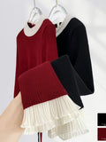 Zingj Exclusive Gentle Sweet Sister Wear High Sense Knit Sweater Female Chiffon Lace Rope Belt Jacket