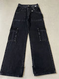 Women's Black Vintage Wide Leg Jeans Fashion Baggy High Waist Cargo Pants High Street Mopping Denim Trouser 2023 Autumn