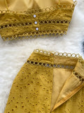 Bohemian Hollow Out 2pcs Set Women Sexy V-Neck Spaghetti Strap Short Tops + High Waist Ruffle Mini Skirt Female Suit
