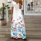 Women's Dress 2025 New Dress Fashion Temperament Print Lace Short-Sleeved Long