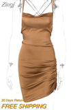 Sexy Backless Spaghetti Strap Women's Mini Dresses Ruched Club Party Fashion Elegant Sleeveless Slim Dress