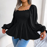 Shooting 2025 Spring And Summer Leisure Wood Ear Side Collar Long-Sleeved Chiffon Sweater Explosion Of Women's