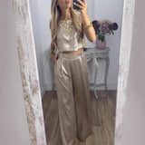 Women's Vest Trousers High-Waisted Casual Suit Two Sets Of Gold Women