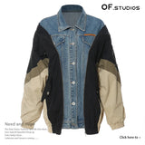 New Personality Niche Cowboy Splicing Colliding Color Loose-Fitting Version Of The Coat Baseball Uniform