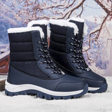 Snow Boots Women With Velvet Thick Cotton Shoes 2025 Winter New Zipper Thick-Bottomed Warm Cotton