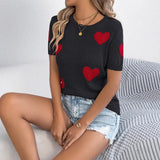 Shooting 2025 Spring And Summer Casual Love Short-Sleeved Knit Shirt Valentine's Day Dress Women's