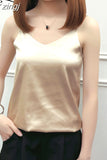 Casual Summer Tank Tops Women Sexy Top Solid Gray Champagne Green Black White Loose Camisole Tank Lady Silk Top